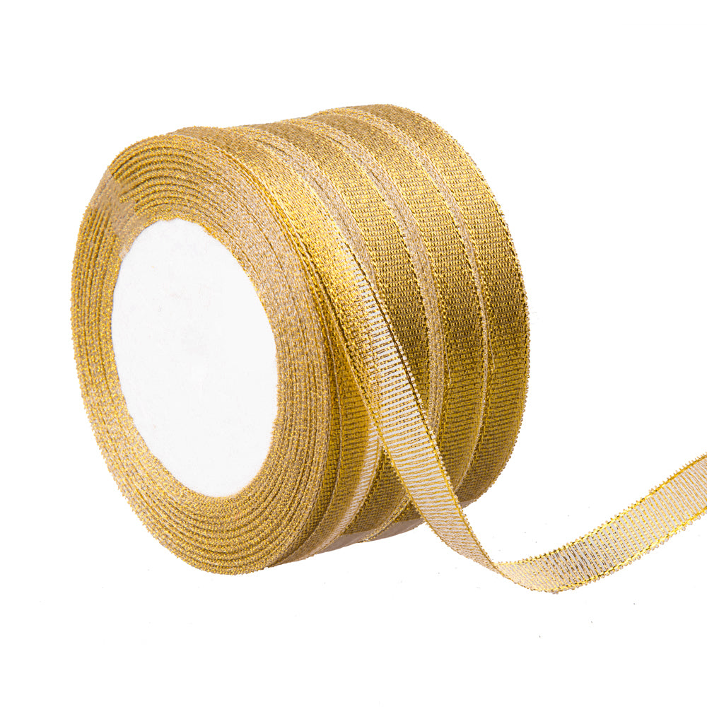 Feyarl Glitter Metallic Sparkle Ribbon Crafters 1/4-Inch Wide (4 rolls X 25yd gold)