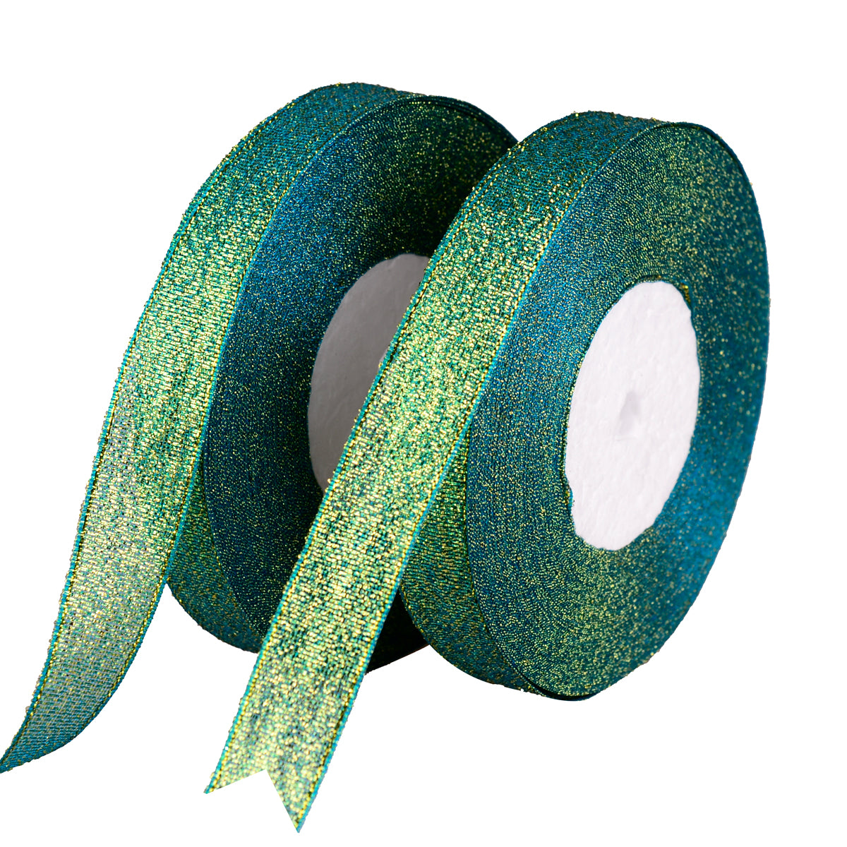 Feyarl Sparkly Green Ribbon, 5/8-Inch Wide, 50 Yards (2 Rolls) Metallic Glitter for Christmas, Crafts, Gift Wrap