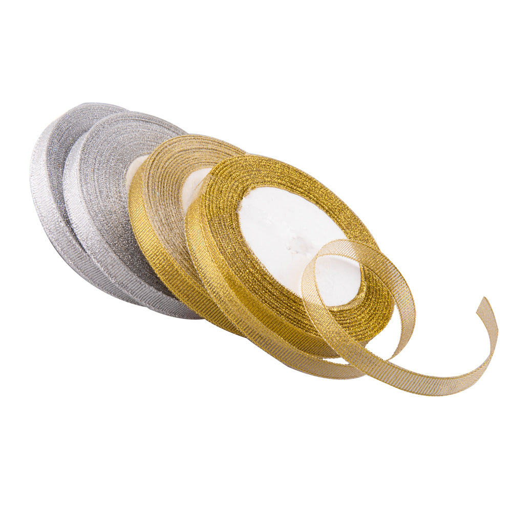 Feyarl Glitter Metallic Sparkle Ribbon Crafters 1/4-Inch Wide (4 rolls X 25yd gold)
