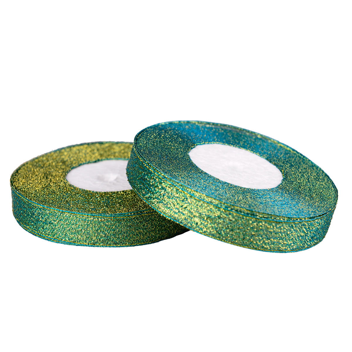 Feyarl Sparkly Green Ribbon, 5/8-Inch Wide, 50 Yards (2 Rolls) Metallic Glitter for Christmas, Crafts, Gift Wrap