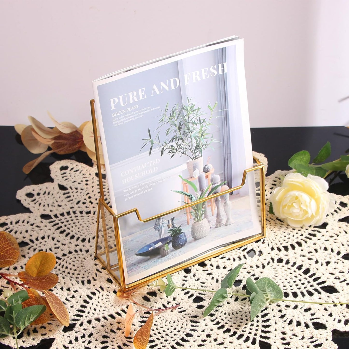 8.5 X 11Inches Gold Glass Brochure Holders Pamphlets Cards Literature Holder Flyer Trifold Holder Glass Display Stand for Brochures Magazines Literatures Display Countertop (1Pcs)