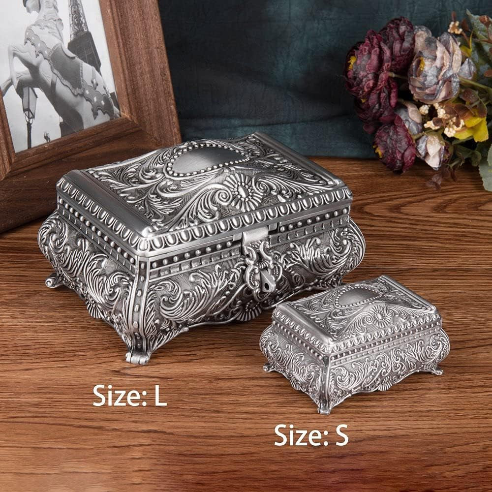 Vintage Jewelry Trinket Box Earring Ring Treasure Chest Case Necklace Organizer Storage Keepsake Box for Wedding Birthday Gift Home Deco(6.7 X 4.7 X 3.5 Inch)
