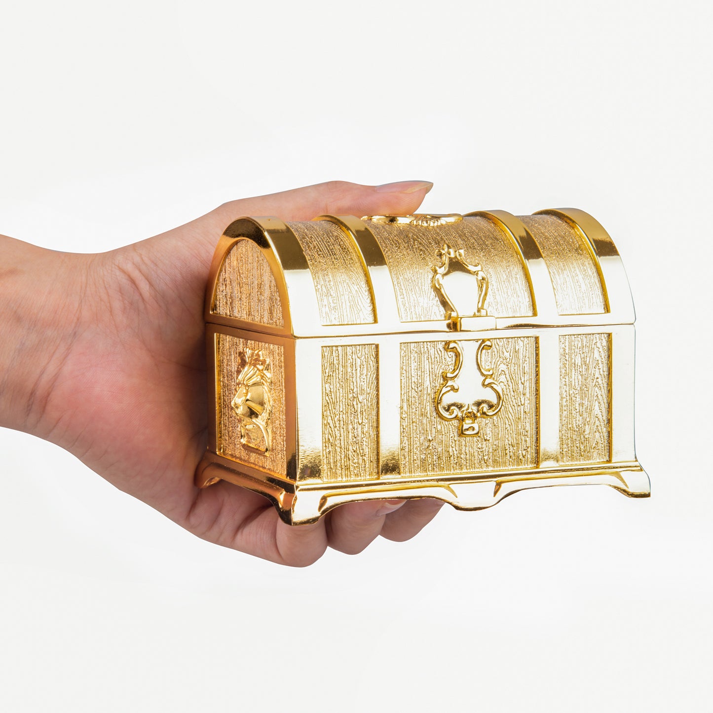 Feyarl 3.9-Inch Vintage Gold Treasure Box | Jewelry Trinket Organizer for Rings, Earrings, Keepsakes & Gifts