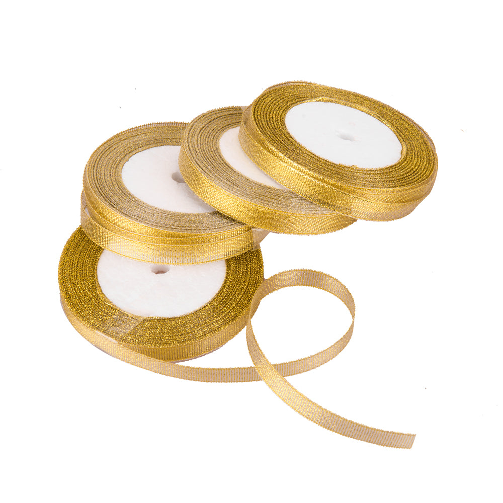 Feyarl Glitter Metallic Sparkle Ribbon Crafters 1/4-Inch Wide (4 rolls X 25yd gold)