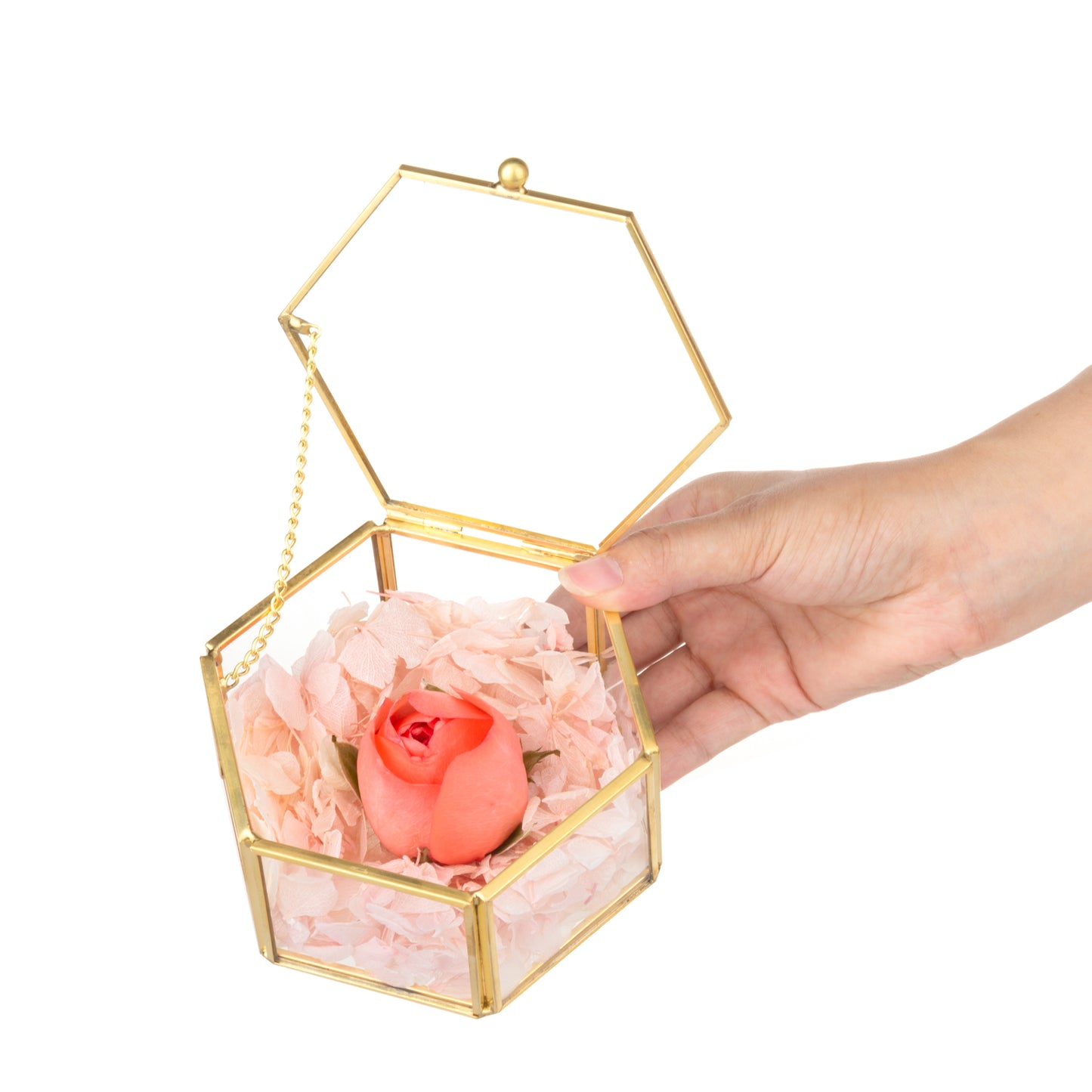 Feyarl Gold Glass Jewelry Box with Lid, 4.2x4.2x2.36 Inch Ring & Earring Keepsake Box, Decorative Gift for Women