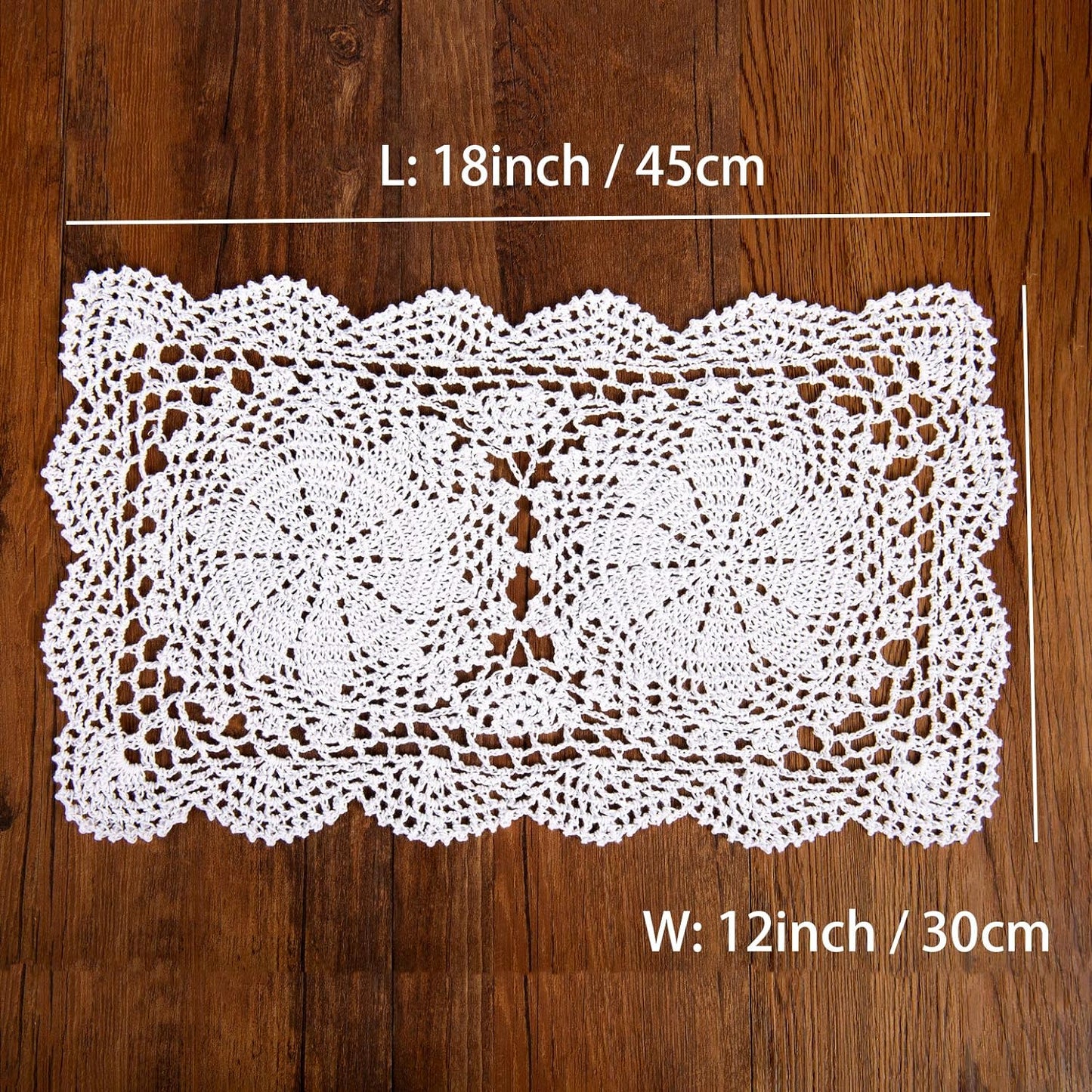 2-Pieces Handmade Cotton Crochet Doilies Rectangle Lace Table Crochet Placemats 10.6X16.9 Inch (White)