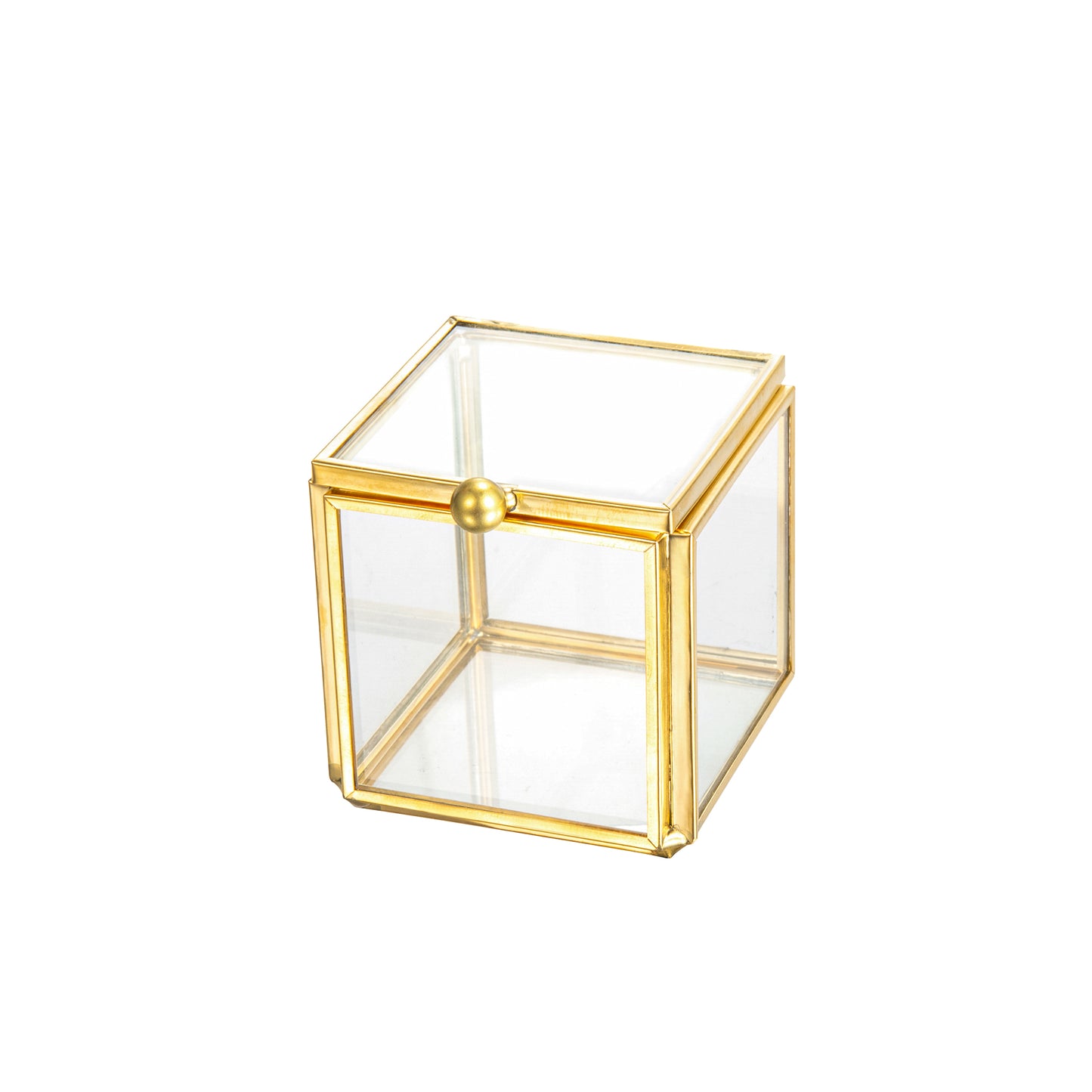 Feyarl Small Gold Glass Jewelry Box with Lid, Ornate Rings & Earrings Display, Keepsake Treasure Chest for Weddings & Gifts