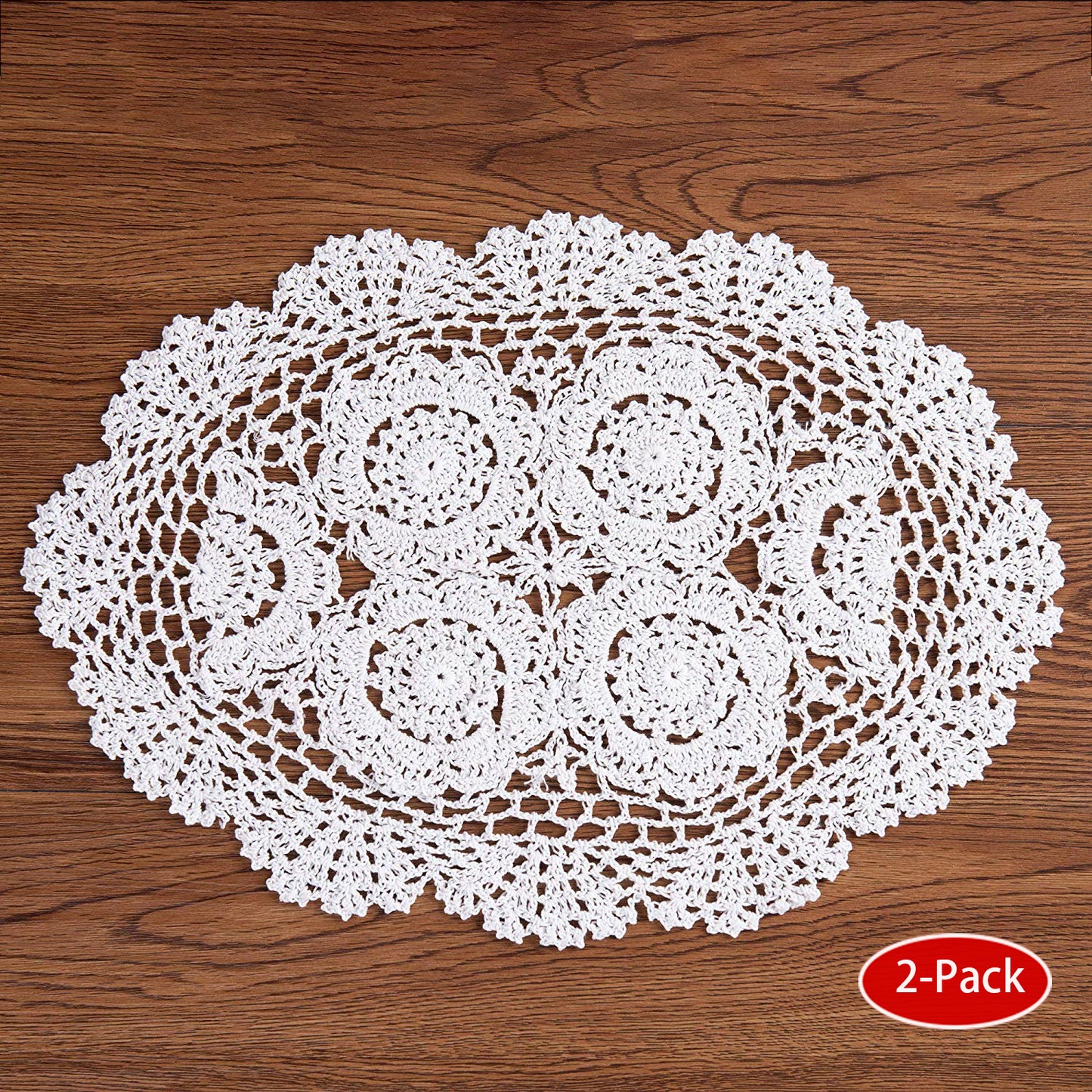 Eiyye 2-Pieces Handmade Cotton Crochet Doilies Oval Lace Table Placemats 12 X17Inch, Beige