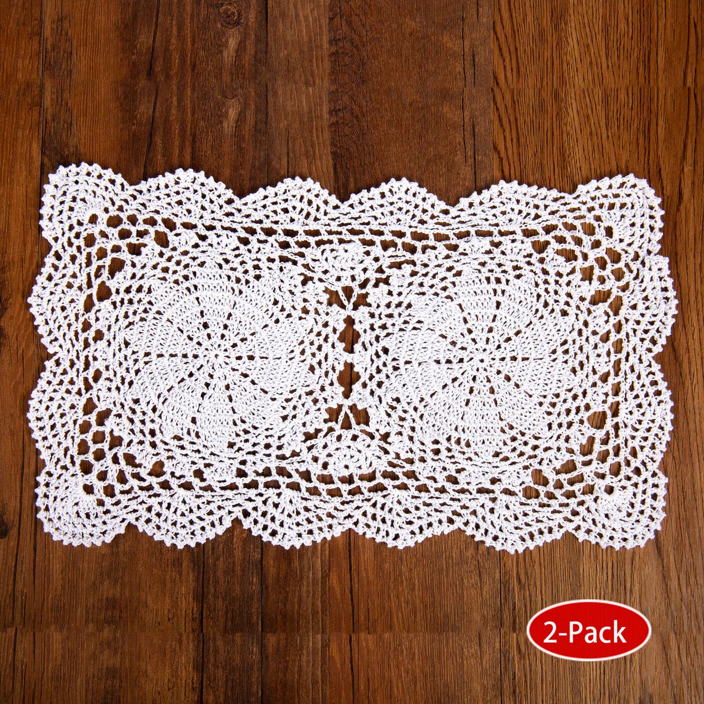 Eiyye 2-Pieces Cotton Crochet Doilies Rectangle Lace Table Crochet Placemats 10.6X16.9 Inch (White)