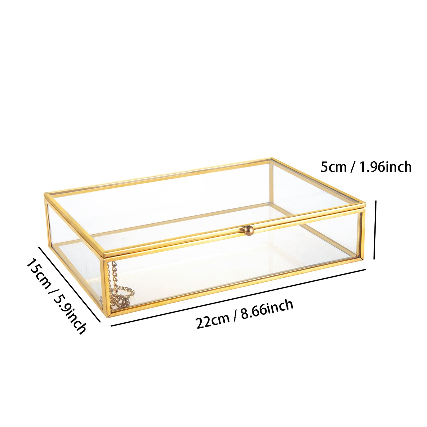 Feyarl Gold Clear Glass Jewelry Trinket Box Photo Cards Shadow Lidded Box Organizer Collection Display Case Decorative Keepsake Box for Home Deco