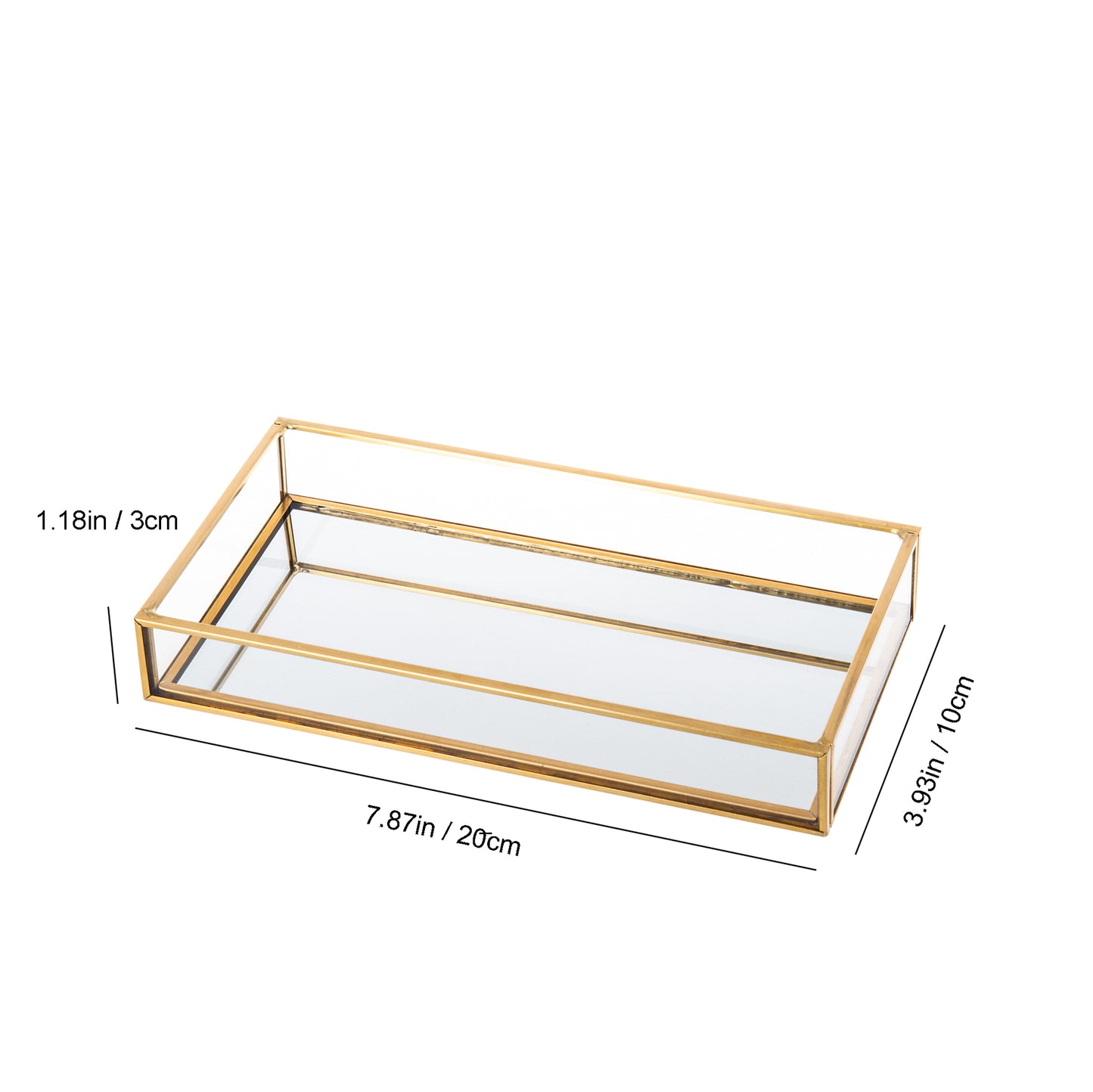 Feyarl Gold Glass Vanity Tray, Jewelry & Trinket Organizer for Rings, Earrings, Perfume, Decorative Tray for Dresser & Office