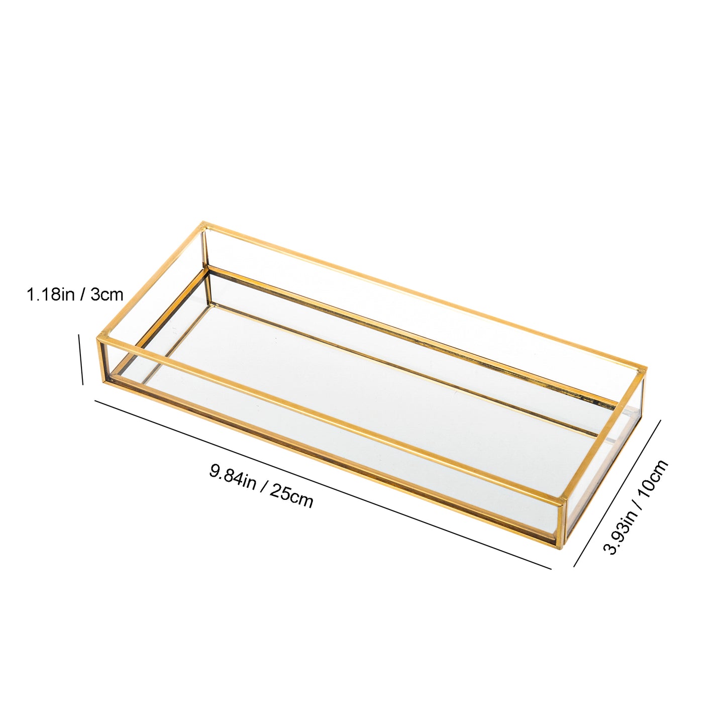 Feyarl Gold Glass Vanity Tray, Jewelry & Trinket Organizer for Rings, Earrings, Perfume, Decorative Tray for Dresser & Office