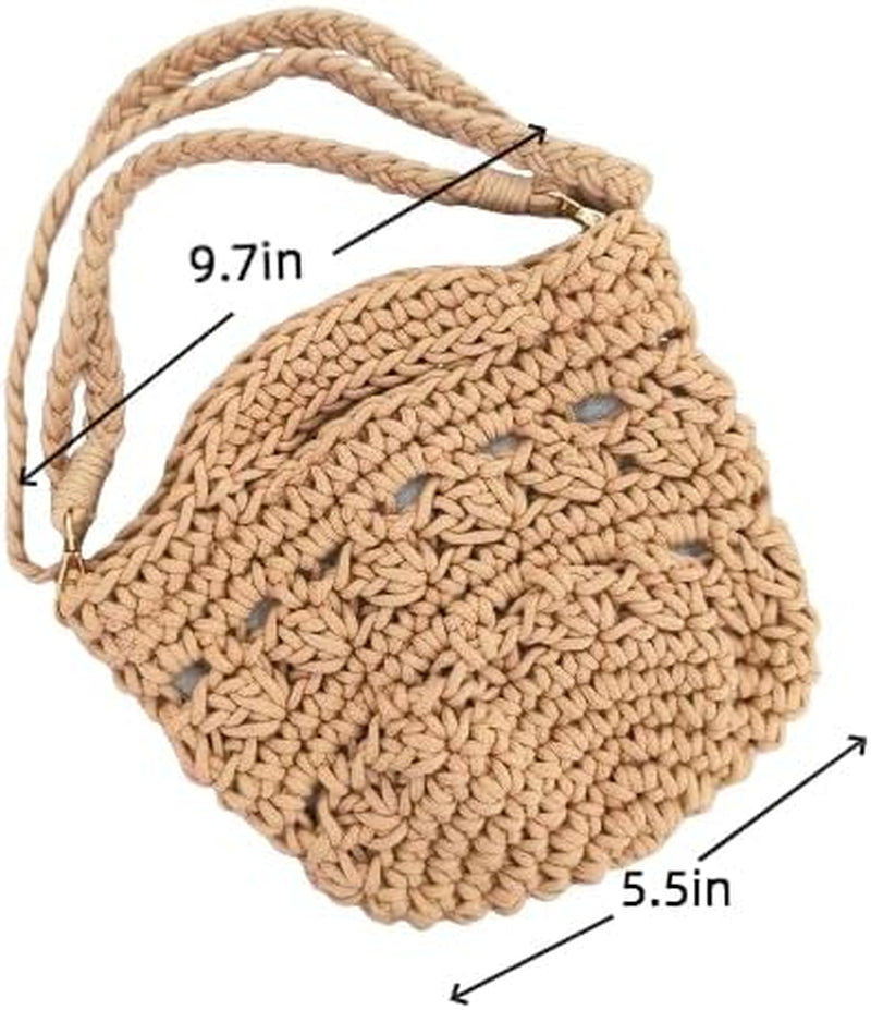 Summer Crossbody Bag Crochet Purse Women Handbag Beach Bag Knit Bag Shoulder Bag for Travel Vacation Khaki