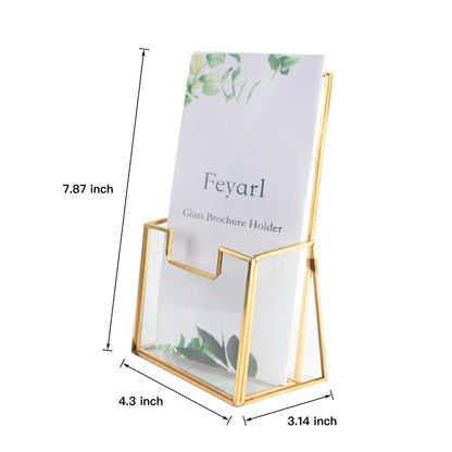 Feyarl Gold Glass 4-Inch Brochure Holder, Pamphlet & Flyer Display Stand for Countertop