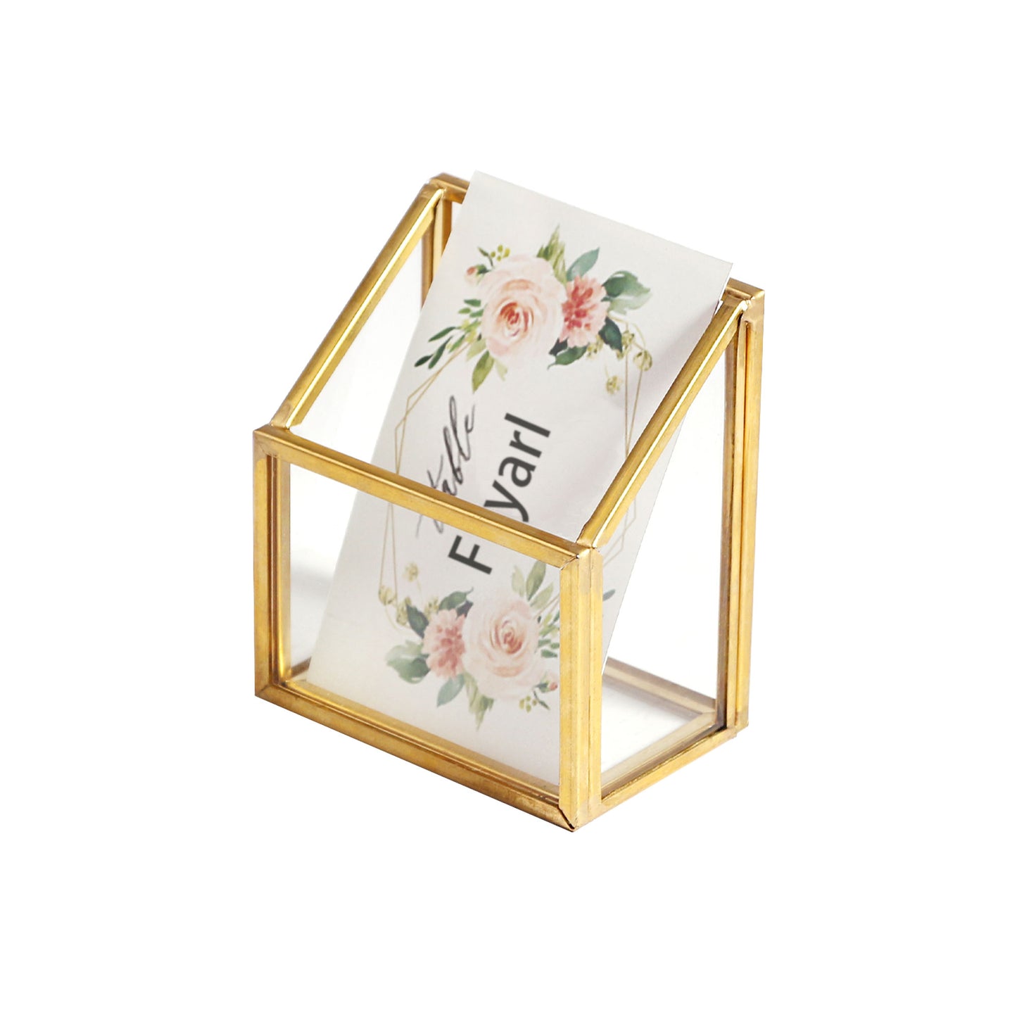 feyarl Gold Glass Vertical Business Card Holder Business Card Display Stand Clear Name Card Organizer Storage for Office Meeting Desk Countertop