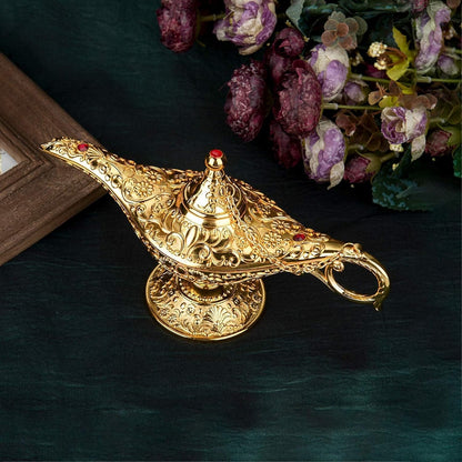 Vintage Aladdin Legend Lamp Magic Genie Wishing Light Pot Classic Costume Props Lamp Home Tabletop Decor Crafts Display for Home Birthday Gift Wedding Christmas (Gold)