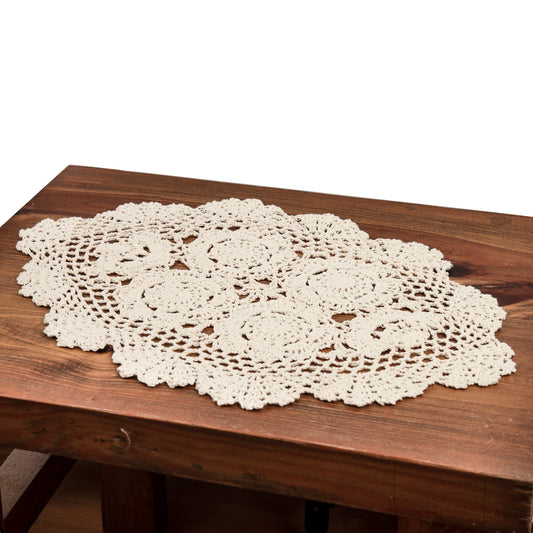 Eiyye 2-Pieces Handmade Cotton Crochet Doilies Oval Lace Table Placemats 12 X17Inch, Beige