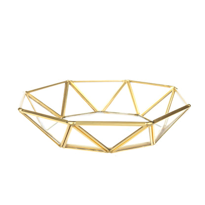 Feyarl Gold Glass Jewelry Tray, Octagonal Decorative Dish for Rings, Earrings, and Cosmetics, Vanity & Tabletop Organizer
