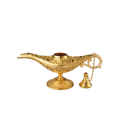 Feyarl Vintage Aladdin Genie Lamp, Gold Magic Wishing Light for Home Decor, Crafts, Birthday & Christmas Gifts