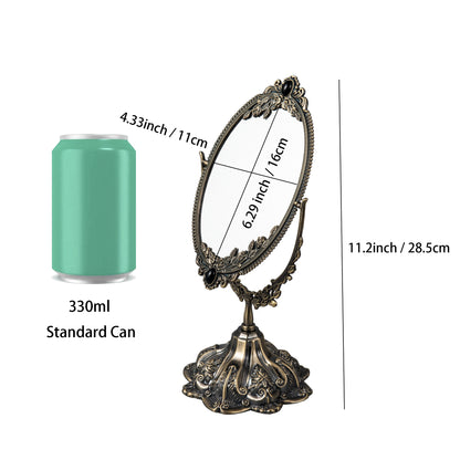 Feyarl Vintage Metal Makeup Mirror | 11.2 Inch Double-Sided Oval Swivel Mirror with Embossed Frame | Elegant Decor for Bathroom, Bedroom, and Dresser