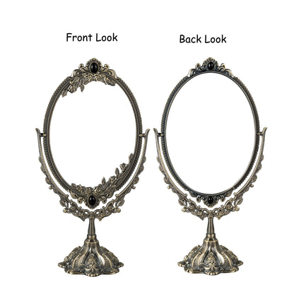 Miroir de maquillage vintage en métal Feyarl de 15 pouces, pivotant ovale double face avec cadre en relief pour salle de bain, chambre à coucher, commode