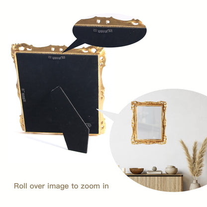 Miroir de maquillage rectangulaire vintage doré Feyarl | Miroir de courtoisie en résine de 10,8 x 9,4 pouces pour montage mural ou sur table | Miroir décoratif élégant pour commode et bureau