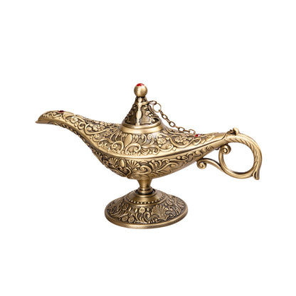 Feyarl Vintage Aladdin Genie Lamp, Gold Magic Wishing Light for Home Decor, Crafts, Birthday & Christmas Gifts