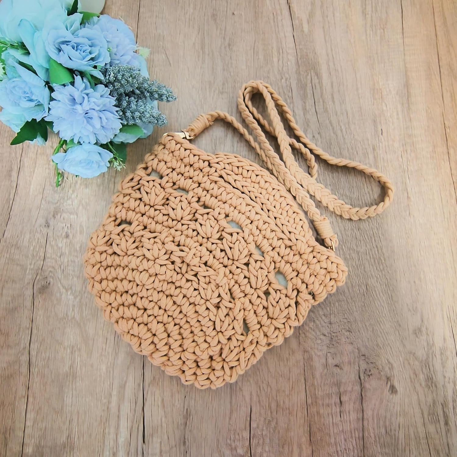 Summer Crossbody Bag Crochet Purse Women Handbag Beach Bag Knit Bag Shoulder Bag for Travel Vacation Khaki