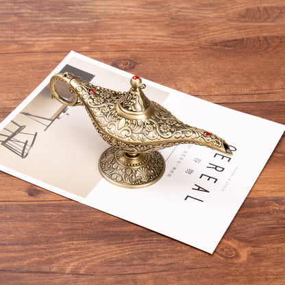 Feyarl Vintage Aladdin Genie Lamp, Gold Magic Wishing Light for Home Decor, Crafts, Birthday & Christmas Gifts