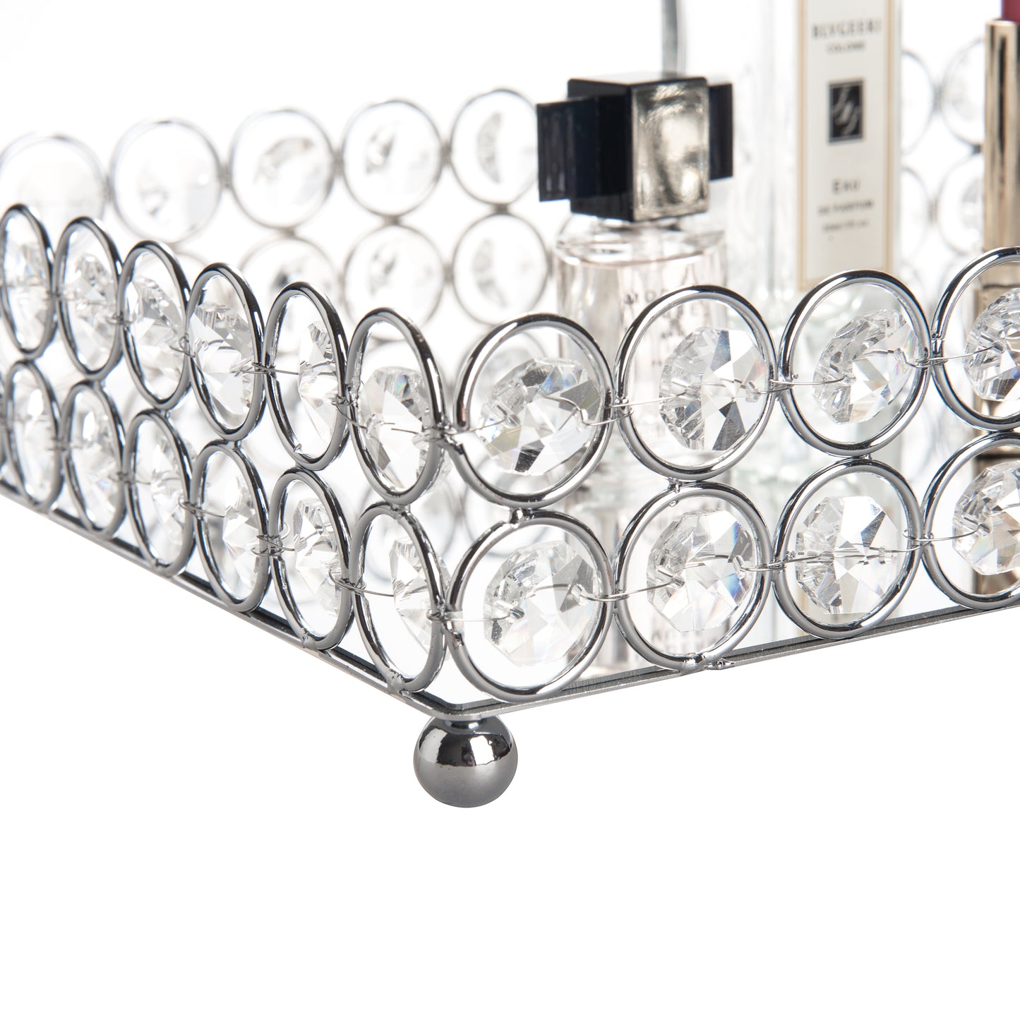 Feyarl Crystal Vanity Tray, 12x8 Inch Silver Jewelry & Makeup Organizer, Decorative Skincare Storage for Home