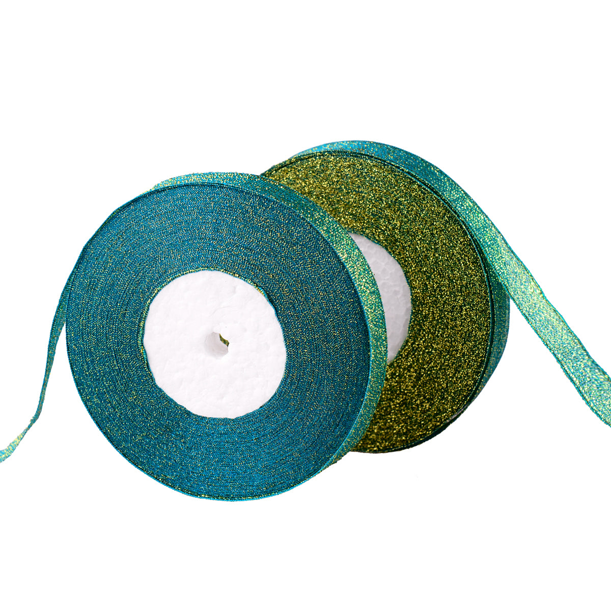 Feyarl Sparkly Green Ribbon, 5/8-Inch Wide, 50 Yards (2 Rolls) Metallic Glitter for Christmas, Crafts, Gift Wrap