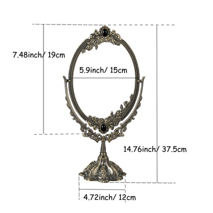 Miroir de maquillage vintage en métal Feyarl de 15 pouces, pivotant ovale double face avec cadre en relief pour salle de bain, chambre à coucher, commode