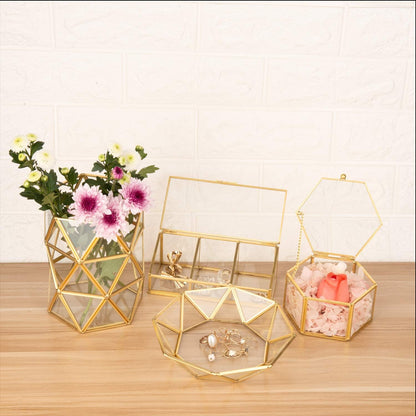 Gold Clear Glass Jewelry Trinket Tray Dish Plate Ornate Ring Earring Cosmetic Vanity Decorative Tray Organizer Storage for Display Dressing Tabletop Countertop(Octagonal)