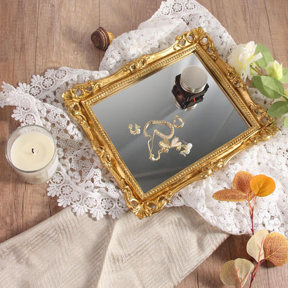 10.8 X 9.4 Inch Rectangular Vintage Makeup Mirror Resin Vanity Mirror for Wall Mounted Tabletop Dresser Desktop Decorative Mirror for Bathroom Bedroom Table Desk Home Decor