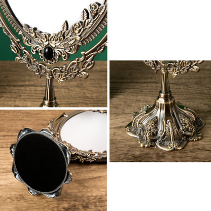 Miroir de maquillage vintage en métal Feyarl de 15 pouces, pivotant ovale double face avec cadre en relief pour salle de bain, chambre à coucher, commode