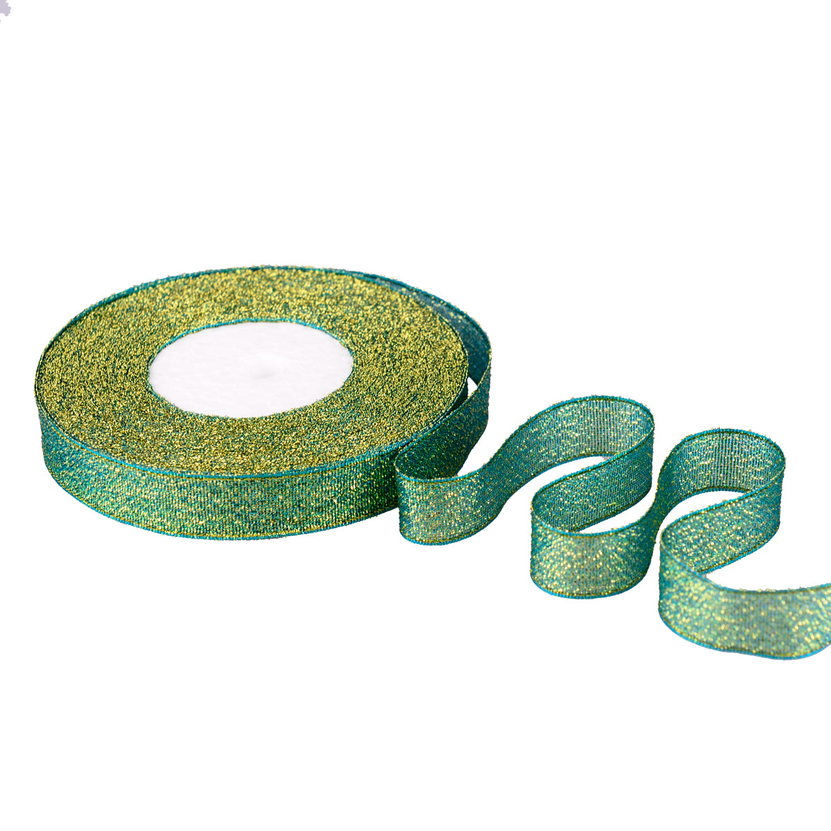 Feyarl Sparkly Green Ribbon, 5/8-Inch Wide, 50 Yards (2 Rolls) Metallic Glitter for Christmas, Crafts, Gift Wrap