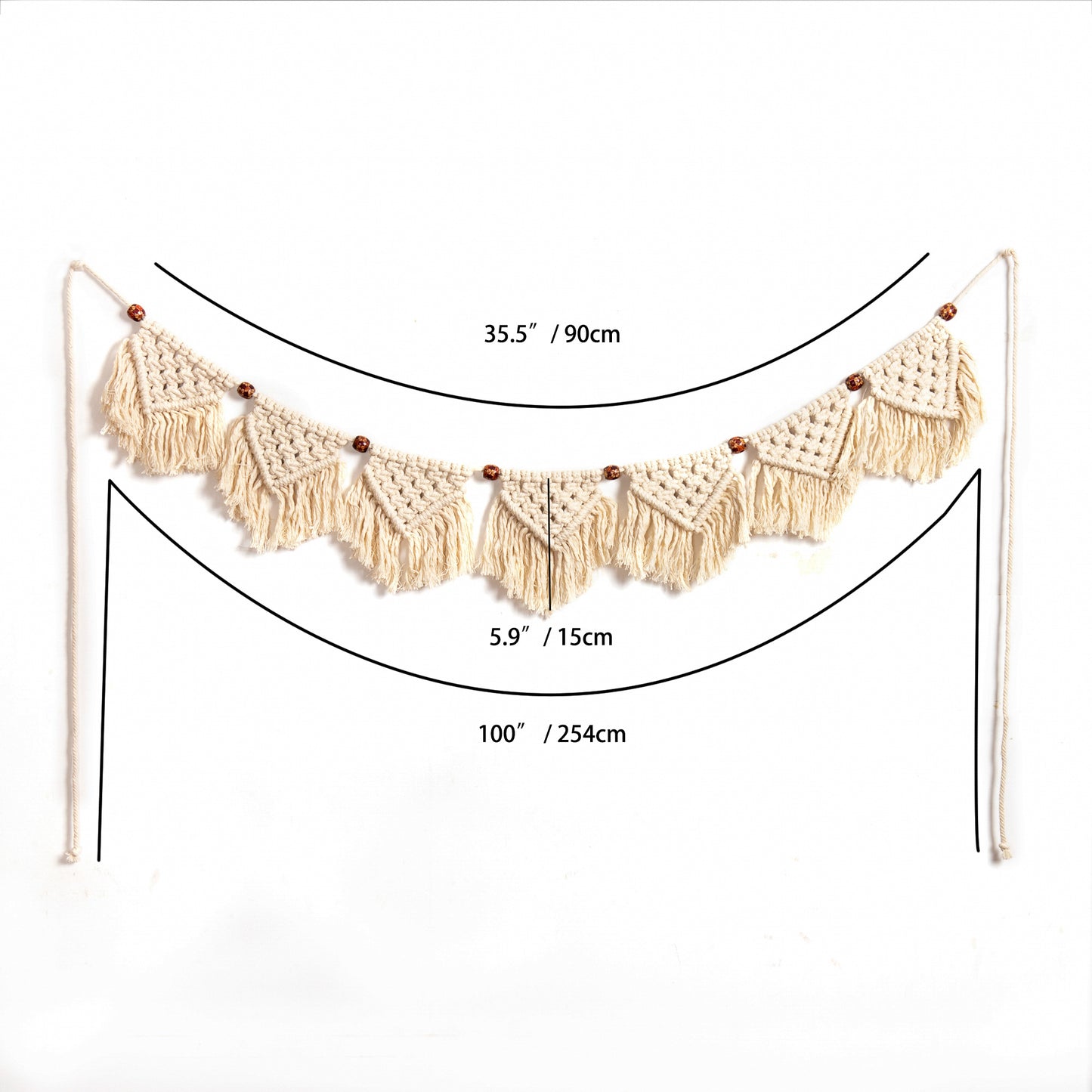 Eiyye Handgefertigte Wandbehang-Fransenpaneele, Girlande, Banner, gewebter Wandteppich, Baumwolle, Häkeldekor, Makramee, Bohemian-Kunstdekor (7 Flaggen x 2)
