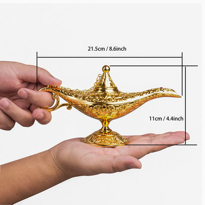 Feyarl Vintage Aladdin Genie Lamp, Gold Magic Wishing Light for Home Decor, Crafts, Birthday & Christmas Gifts