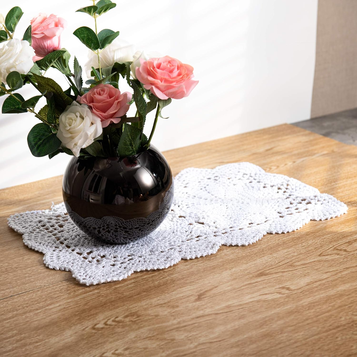 2-Pieces Handmade Cotton Crochet Doilies Rectangle Lace Table Crochet Placemats 10.6X16.9 Inch (White)