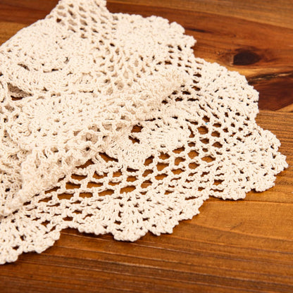 2-Pieces Handmade Cotton Crochet Doilies Oval Lace Table Placemats 12 X17Inch, Beige