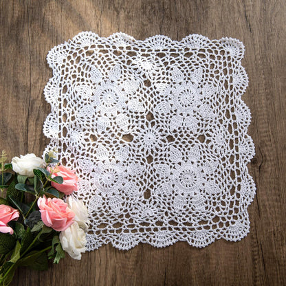 Crochet Placemats Table Doilies Square Handmade Cotton Lace Thread Cloth 1-Piece, 14X14 Inch (Beige)