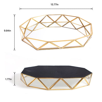 Plateau de vanité en verre doré Feyarl, organisateur octogonal de bijoux et de cosmétiques de 13,7 pouces, plateau décoratif pour commode et table
