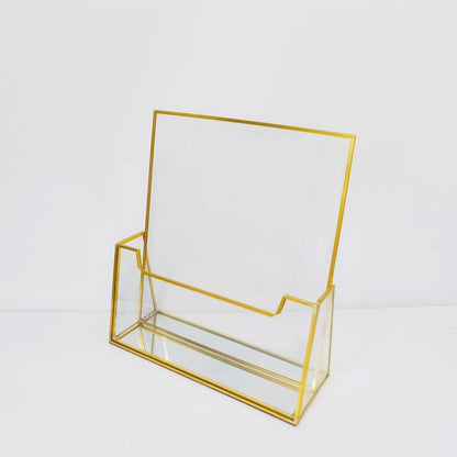 8.5 X 11Inches Gold Glass Brochure Holders Pamphlets Cards Literature Holder Flyer Trifold Holder Glass Display Stand for Brochures Magazines Literatures Display Countertop (1Pcs)