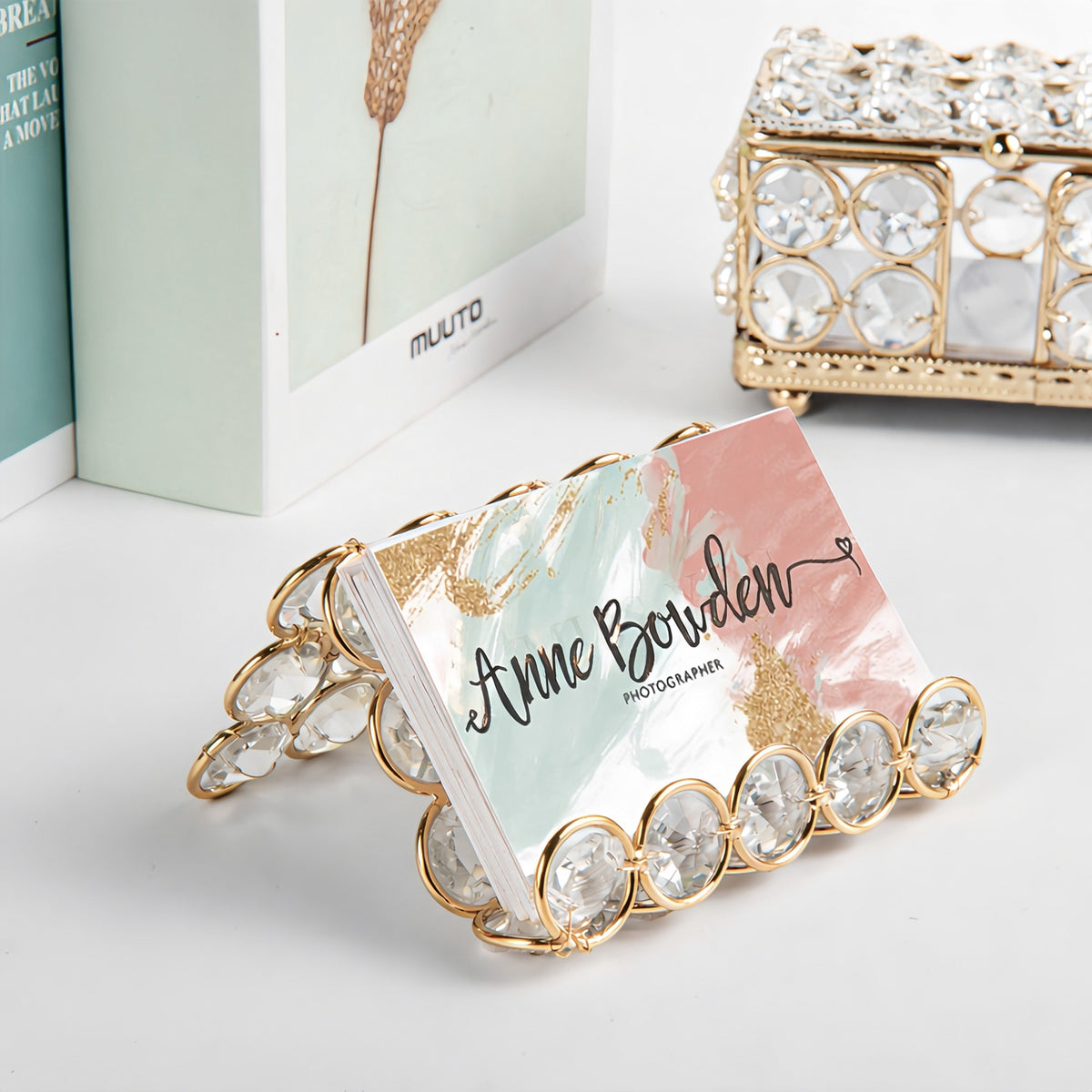 Crystal Business Card Holder with Business Name Cards Creates a Stylish and Organized Desktop Display