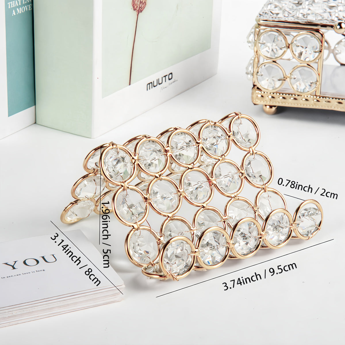Crystal Business Card Holder Stand Dimension Guide with 3.74 x 3.14 x 1.96 Inch Size Details