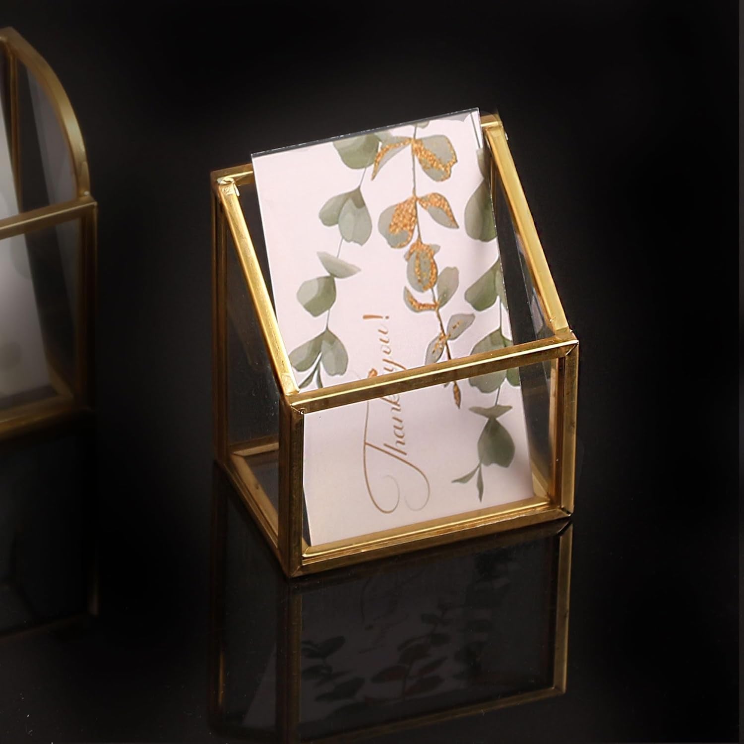 Business Card Holder with gold edge displayed on a dark desk for a subtle and sophisticated workspace style