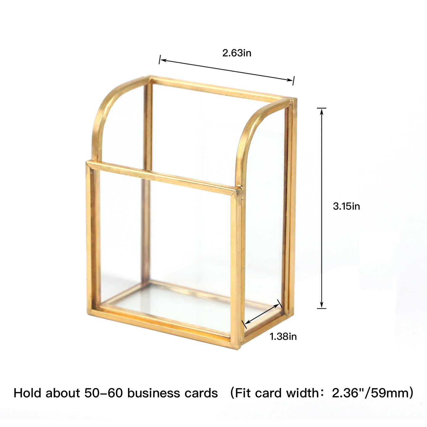 Vertical Business Card Holder size guide showing detailed product dimensions of 2.63 x 1.38 x 3.15 inches