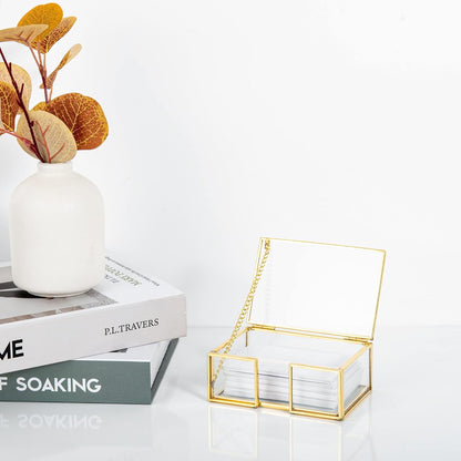 Elegant Gold Glass Business Card Holder suitable for office and home settings, adding a refined touch to any desktop