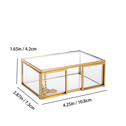 Elegant Gold Glass Business Card Holder size guide showing detailed product dimensions of 4.25 x 2.87 x 1.65 inches