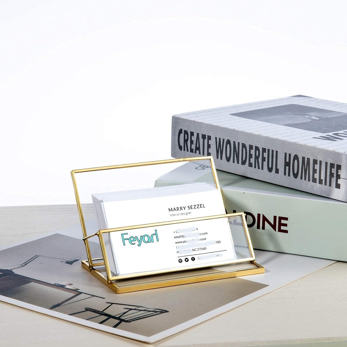 Business Card Holder with gold edge displayed on an office desk, adding an elegant touch to the workspace